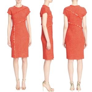St. John Collection 'Tajina' Fringe Trim Knit Dress Size 8 Red/Orange